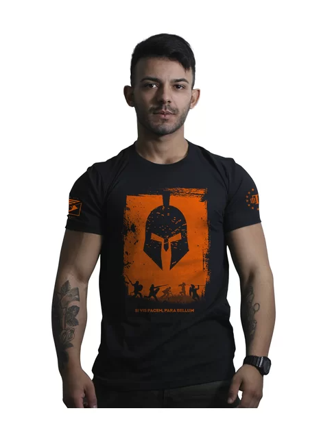 Camiseta Team Six Si Vis Pacem Parabellum Sparta Laranja - Preto  